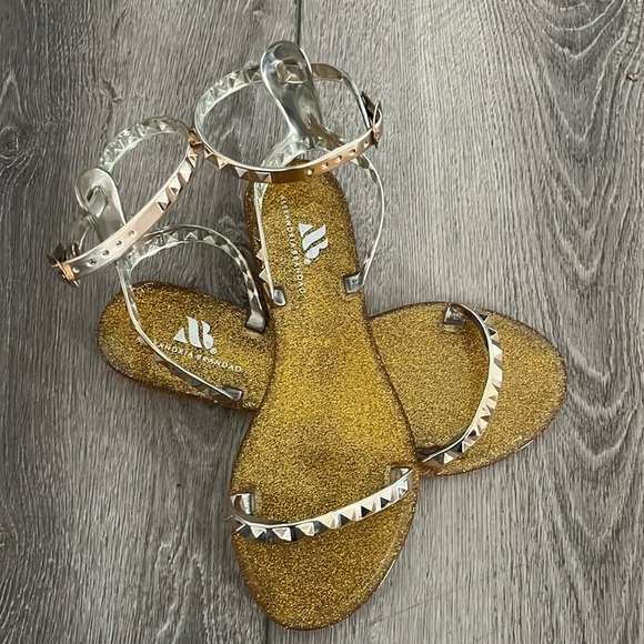 Alexandria Brandao Aria Rose Gold Clear Glitter Jelly Studded Sandals Size 6 - Picture 2 of 7